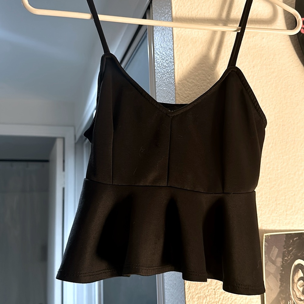 Size small black silk crop top. Love Culture
